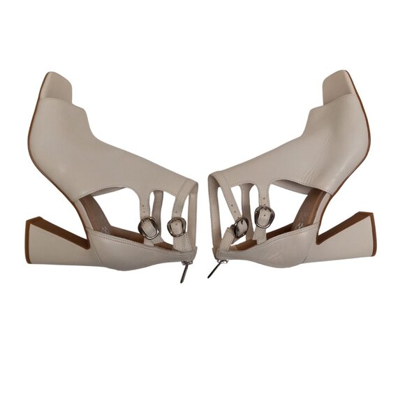Vince Camuto 8.5 M Roskette Beige Leather Block Heel Sandals Open Toe Buckles - Picture 4 of 13